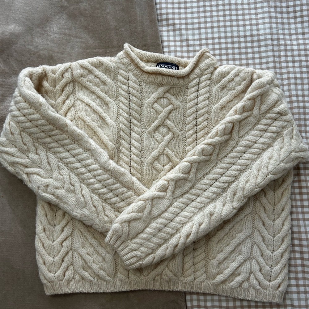 Lands' End Women's Cream Wool Sweater